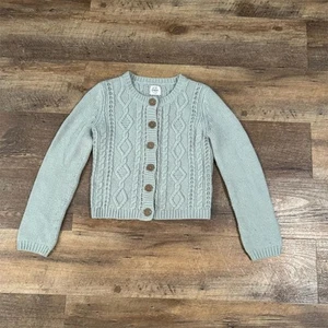 Mini Boden Girls Green Gray Cable Knit Cardigan Sweater Size 7-8 Casual READ - Picture 1 of 7