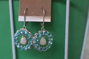 5.15ct Paraiba Apatite Ethiopian Opal Inner Drop Earrings ~ Platinum Plated - Picture 1 of 6