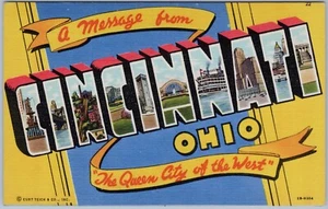 Large Letter A Message from Cincinnati Ohio 1942 Linen Postcard - Bild 1 von 2