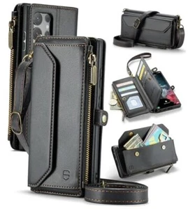 Crossbody Wallet Case For Samsung Galaxy S22 Ultra (6.8" DISPLAY) Black - Picture 1 of 7
