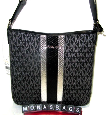 Michael Kors Jet Set Travel Small BlackSignature Logo Metallic Messenger Bag - Image 1 of 4