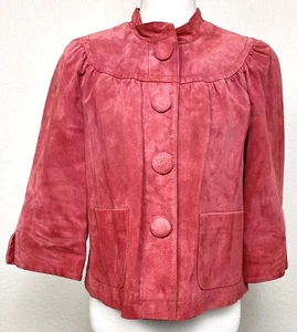 LIVE A LITTLE Womens PM Petite Medium Red GENUINE SUEDE Snap-Up Swing JACKET EUC - Picture 1 of 8