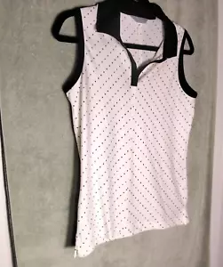 Callaway Womens Tank Top Size M White Black Polka Dots geometric Snap Sleeveless - Picture 1 of 14