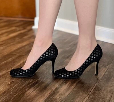 Kate Spade блестящий горошек черный бархат круглый носок насосы Новый год канун праздника - Изображение 1 из 4