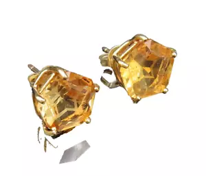 14K GOLD Vintage Prong Set Star Cut Citrine Stud Earrings GE204 - Picture 1 of 8
