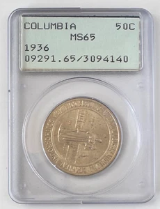 1936 COLUMBIA Commemorative 50C Half Dollar "Rattler Holder" PCGS MS65;X762 - Picture 1 of 2