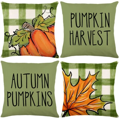 Fall Pillow Covers 18x18 Set of 4 Buffalo Plaid Pumpkin Maple Leaf Cushion Case - Image 1 of 4