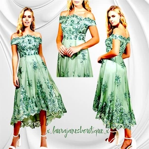 Goddiva size 12 Green Sequin and Lace Dip Hem Bardot Dress, Christmas,Parties, - Picture 1 of 5