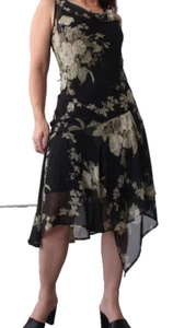 Vtg Y2k Womens Black Boho Asymmetrical Grunge Witchy Fairy Whimsigoth Dress Sz M - Picture 1 of 5