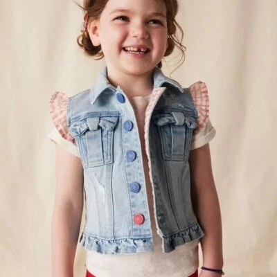 Matilda Jane Enchanted Garden Girls Denim Vest Ruffle Sleeves Distressed Look 10 - Image 1 of 4