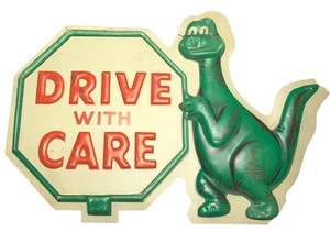 Vintage Sinclair Dinosaurier DRIVE WITH CARE Mini Plastikschild, Öl Werbung - Bild 1 von 8