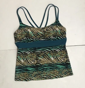 Tropical Escape Swimsuit Top Size 12 Green Zebra Stripe 2435 - Picture 1 of 7