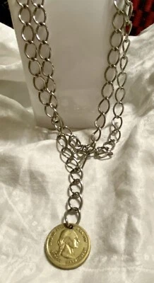 "Collar de cinturón de cadena largo vintage de 52"" con glamour discoteca medallón George Washington" Foto 1 de 4