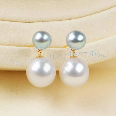 Aretes colgantes de oro redondos naturales dobles de plata blanca de agua dulce Foto 1 de 4