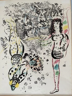 Litografía original Marc Chagall "Acróbatas en juego" 1963 Mourlot enmarcado mate Foto 1 de 4