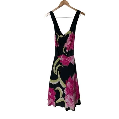 Vintage Y2K Sue Wong Silk Dress Black Pink Floral Dress 8 - Image 1 of 4