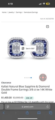 Kallati Natural Blue Sapphire & Diamond Double Frame Earrings 3/8 CT Tw 14K Yg - Image 1 of 4