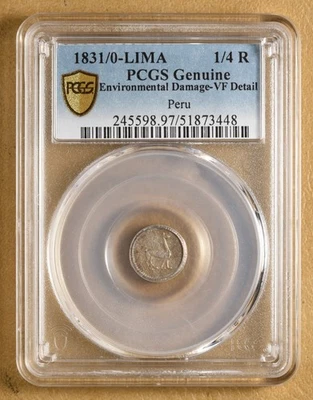 1831/0 Lima Peru 1/4 Real PCGS VF Detail - Image 1 of 4