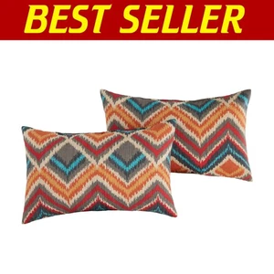 2-Pack Outdoor Aztec Throw Pillows - 19x12 Reversible, Water-Resistant Style - Picture 1 of 8