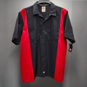 Dickies Work Shirt Mens XL Colorblock Black Red Collared Short Sleeves Workwear - Picture 1 of 8