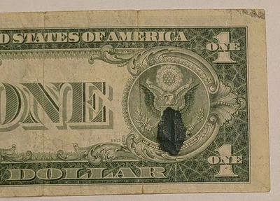 Ink Smear Error ~ $1 Silver Certificate Series 1935 E ~ Circulated One Dollar - Image 1 of 4