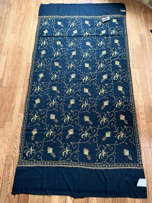 Mantón NEGRO Pashmina Mehra Cachemira BORDADO A MANO 100% Cachemira Envoltura India Foto 1 de 4