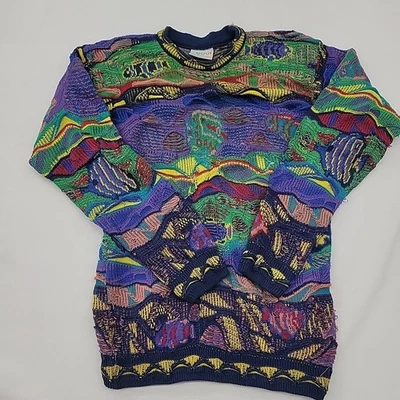 Coogi 3D Knit Sweater Mens L Multicolor Mercerized Cotton Retro Fish  - Image 1 of 4