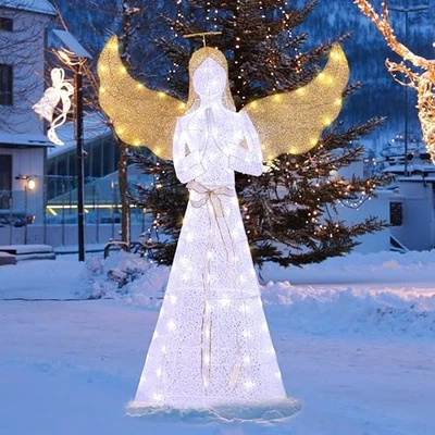 Ángel de Navidad iluminado de 5 pies decoración exterior ángel brillante 3D preiluminado Foto 1 de 4
