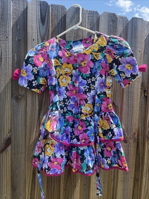 Vintage Eve Too! Vestido Floral Niña Fiesta Flor Niña Talla 6X Hecho en EE. UU. Años 80 Foto 1 de 4