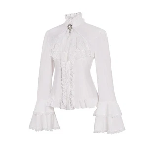 Damen Viktorianische Bluse Shirt Oberteil Schlagärmel Spitze Rüschen Gothic Steampunk - Bild 1 von 13