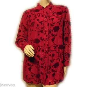 Vintage 90s Jaclyn Smith Button Up Shirt Top Silk Glitter Floral Red Preppy Chic - Bild 1 von 11