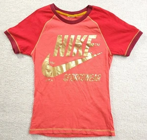 Nike T Shirt Youth Girls Medium Graphic Colorblock Tee Gold Logo SEE PHOTOS - Picture 1 of 12