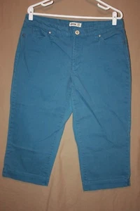 JEANSTAR Womens Size 14 Denim Jeans Embroidered Cropped Capri Blue (meas 34X20) - Picture 1 of 6