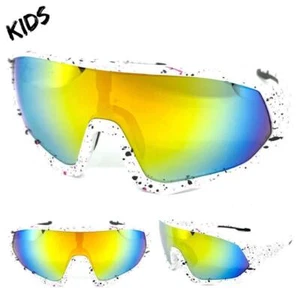 Kids Boys Girls Sports Baseball Cycling Retro Wrap Shield SUN GLASSES Ages 6-12 - Picture 1 of 6