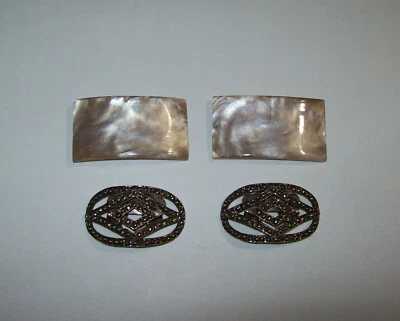 Lote de clips para zapatos MUSI vintage años 50: remolino de mármol Lucite y tono plateado Foto 1 de 4