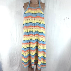 Justify Crochet Knit Multi-color Stripe Halter Open Back Dress Boho XL Acrylic - Picture 1 of 7