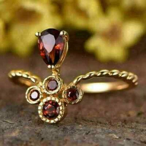 Pear Cut Lab Created Red Ruby Wedding Ring 14K Yellow Gold Over 1.00 Ct - Picture 1 of 1