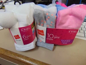 Hanes Ultimate Girls Sz S 6-10.5 Multicolored Cushion CREW Socks 16 Pair Pack - Picture 1 of 1