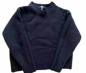 UNIQLO Kids Sweater Crewneck 100% Wool Pullover Navy Blue Sz Boys Medium Preppy - Picture 1 of 10