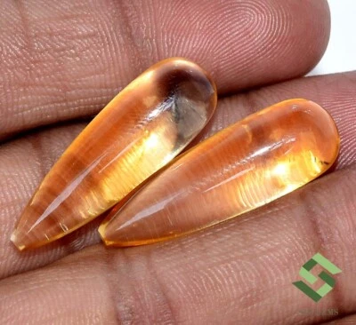 Natural Citrine Teardrops Cabochon Pair 30x10 mm 42.80 CTS Loose Gemstones - Image 1 of 4