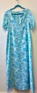 Adorable 1960s Mint Green Floral Cotton Empire Line Maxi Dress UK 8-10 - Picture 1 of 4