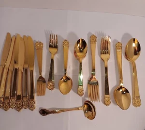 Vintage Stainless Steel Goldtone Silverware Set 49 Pieces - Picture 1 of 15