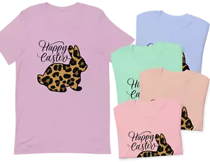 Leopard Spring Easter Bunny Short-Sleeve T-Shirt Mom Wife Gift S,M,L,XL,2X,3X,4X - Picture 1 of 7
