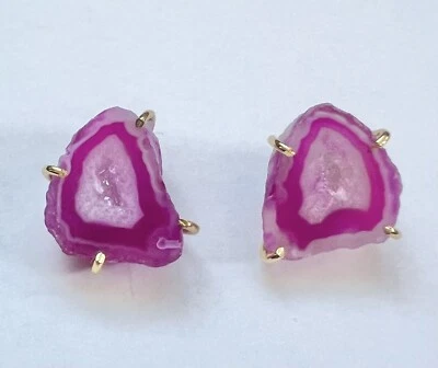 PENDIENTES DRUZY ÁGATA GEODA CHAPADOS EN ORO 0.5" NUEVOS Foto 1 de 4