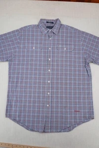 Daniel Cremieux Shirt Mens Large Blue White Check Button Up Down Short Sleeve - Picture 1 of 9