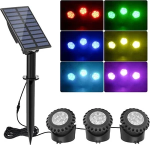Faro Solare LED RGB Impermeabile Giardino Esterno Laghetto Piscina Subacqueo - Foto 1 di 8