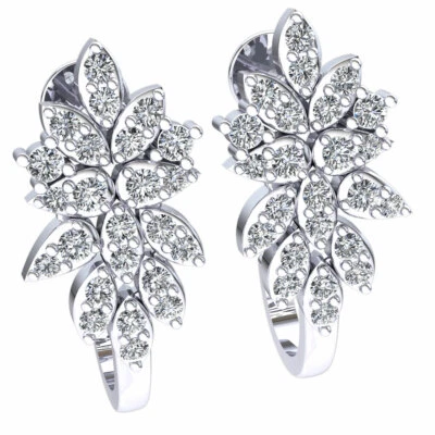 Real 0.8ctw Round Cut Diamond Ladies Cluster Hoop Earrings Solid 10K Gold Foto 1 de 4