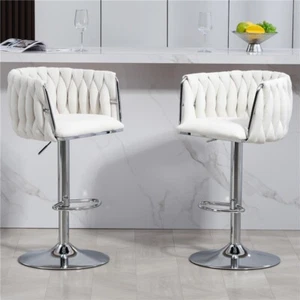 Set of 2 Modern Bar Stools Adjustable Height Dining Swivel Pub Counter Bar Chair - Picture 1 of 14