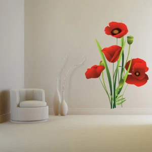 Bouquet Red Poppy Flower Floral Wall Sticker WS-44991 - Picture 1 of 12