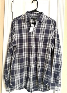 Camisa Banana Republic Para Hombre Manga Larga A Cuadros Azul/Blanco Pequeña Nueva Con Etiquetas - Imagen 1 de 11